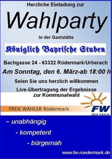 Wahlparty Freie Wähler Rödermark.