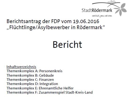Berichtsantrag der FDP. Flüchtlinge/Asylbewerber Rödermark.