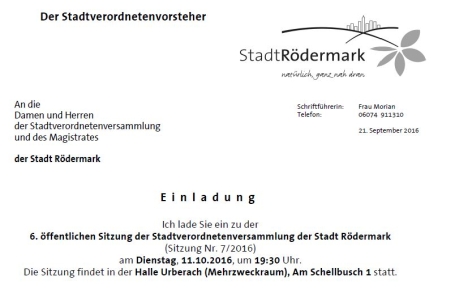 Stadtverordnetenversammlung 11.10.2016