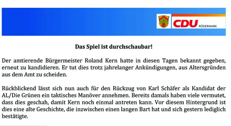 CDU Rödermark zur Kandidatur von Roland Kern