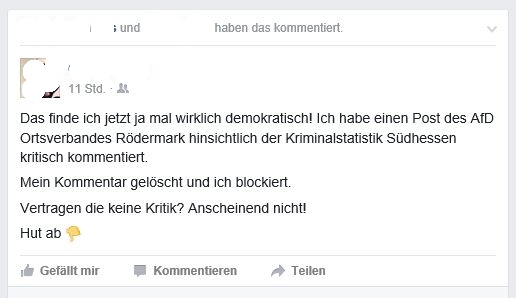 AfD Rödermark entfernt Kommentare