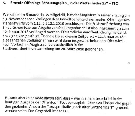 Mitteilung Magistrat zum TSC