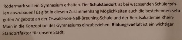 Bürgermeisterkandidat fordert Gymnasium für Rödermark (BM-Wahlkampf)