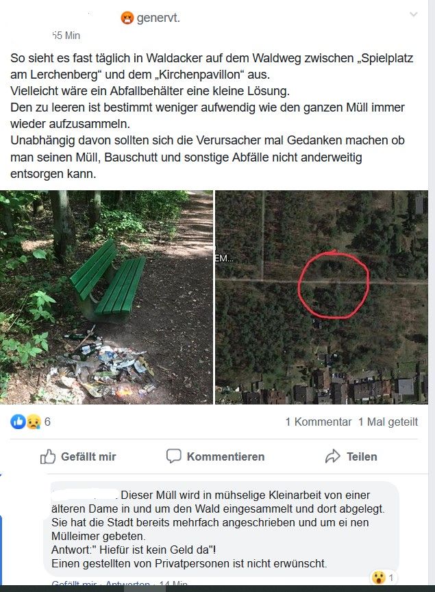 Müll in Waldacker. (Aus Facebook)