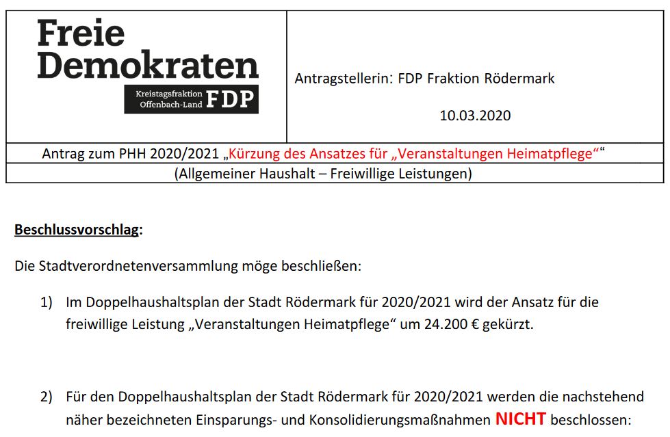 Haushaltsantrag der FDP Rödermark