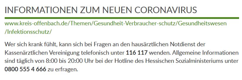 Hinweise zu Coraona