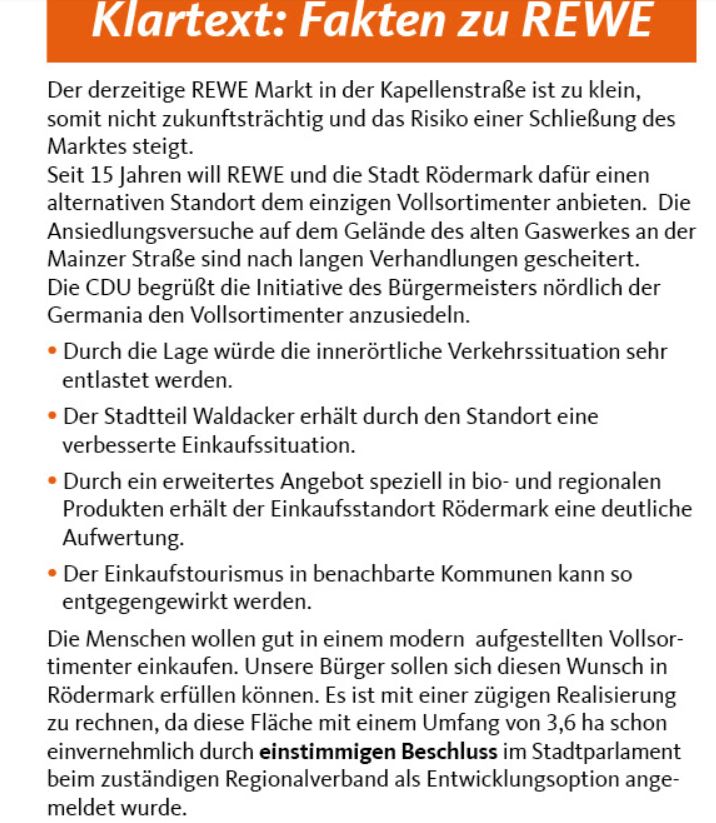 Fakten der CDU. REWE bei der Germania