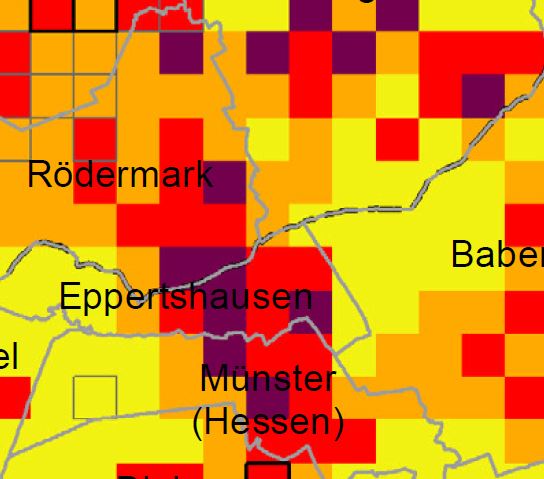 Ausschnitt Starkregenkarte Land Hessen