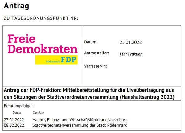 FDP Antrag. Liveübertragung Stavo