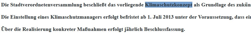 Auszug aus dem Beschluss zum Klimaschutkonzept (Bild anklicken)