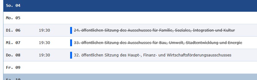Gestrichene Ausschusssitzungen im Mai 2025