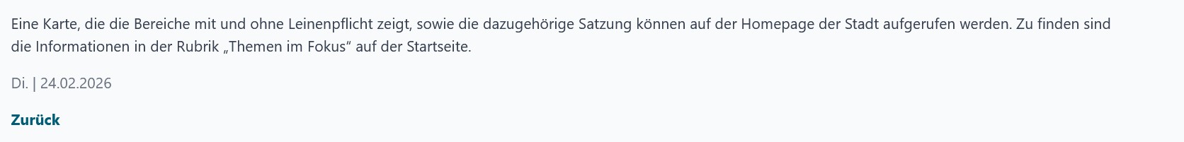 So zu lesen auf der Webseite der Stadt (Bild anklicken)